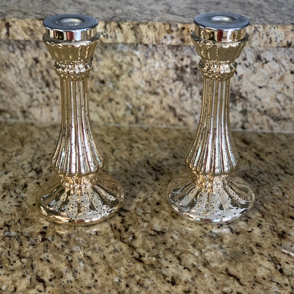 Set of Mercury glass candle holders